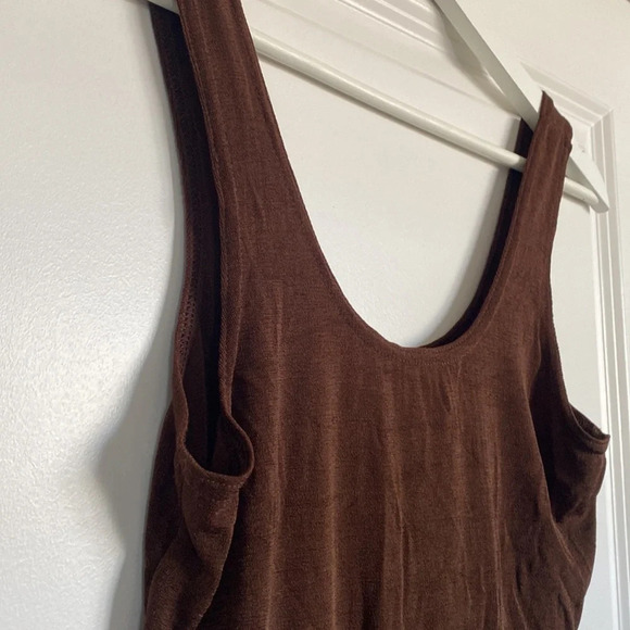 Vintage Brown Mesh Tank - large retro basic party top sleeveless - Picture 4 of 4
